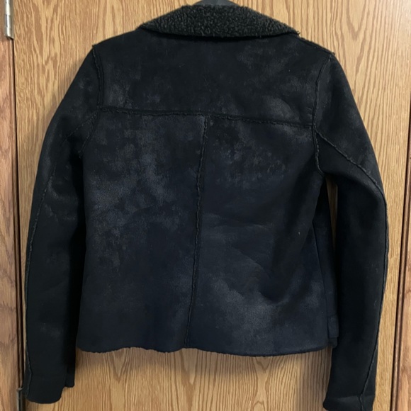 American Eagle Outfitters Black Motorcycle Jacket with Fleece Collar S/P - Picture 3 of 8